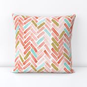 coral mint gold herringbone