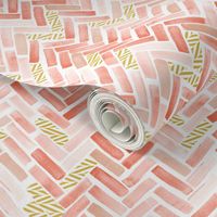 coral peach gold herringbone