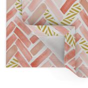 coral peach gold herringbone