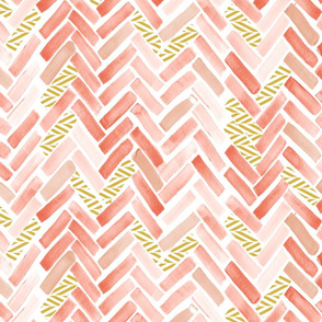 coral peach gold herringbone