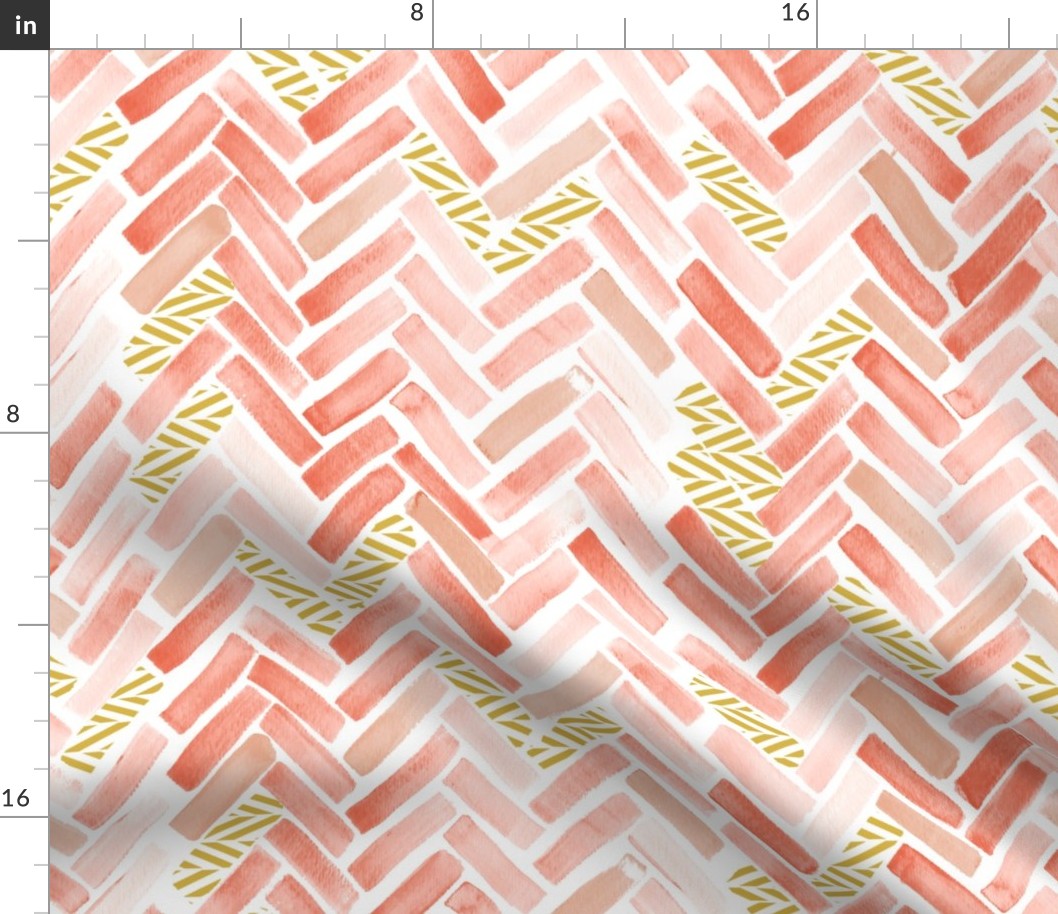 coral peach gold herringbone