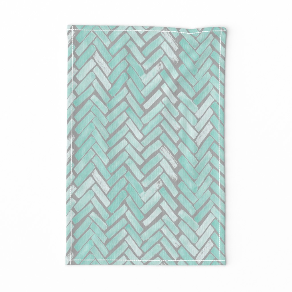 gray mint watercolor herringbone