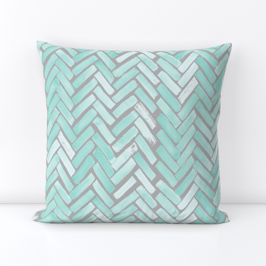 gray mint watercolor herringbone