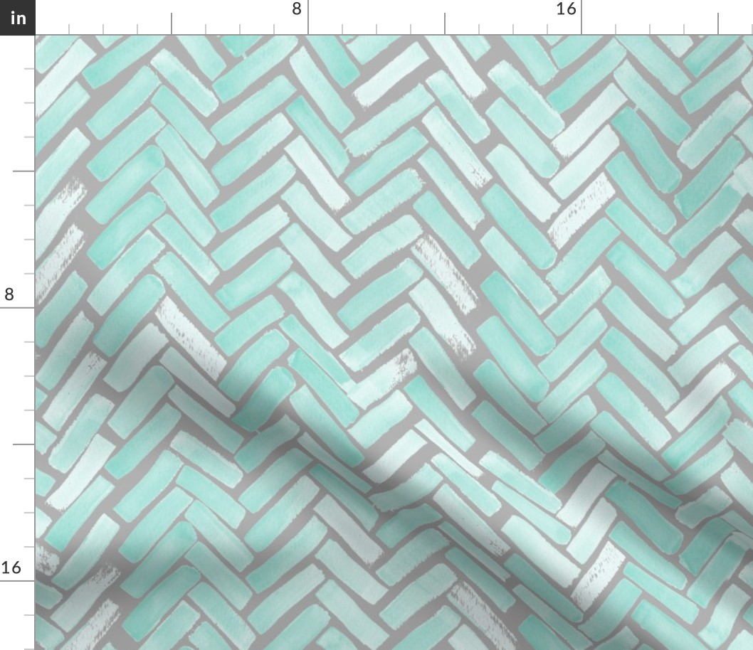 gray mint watercolor herringbone