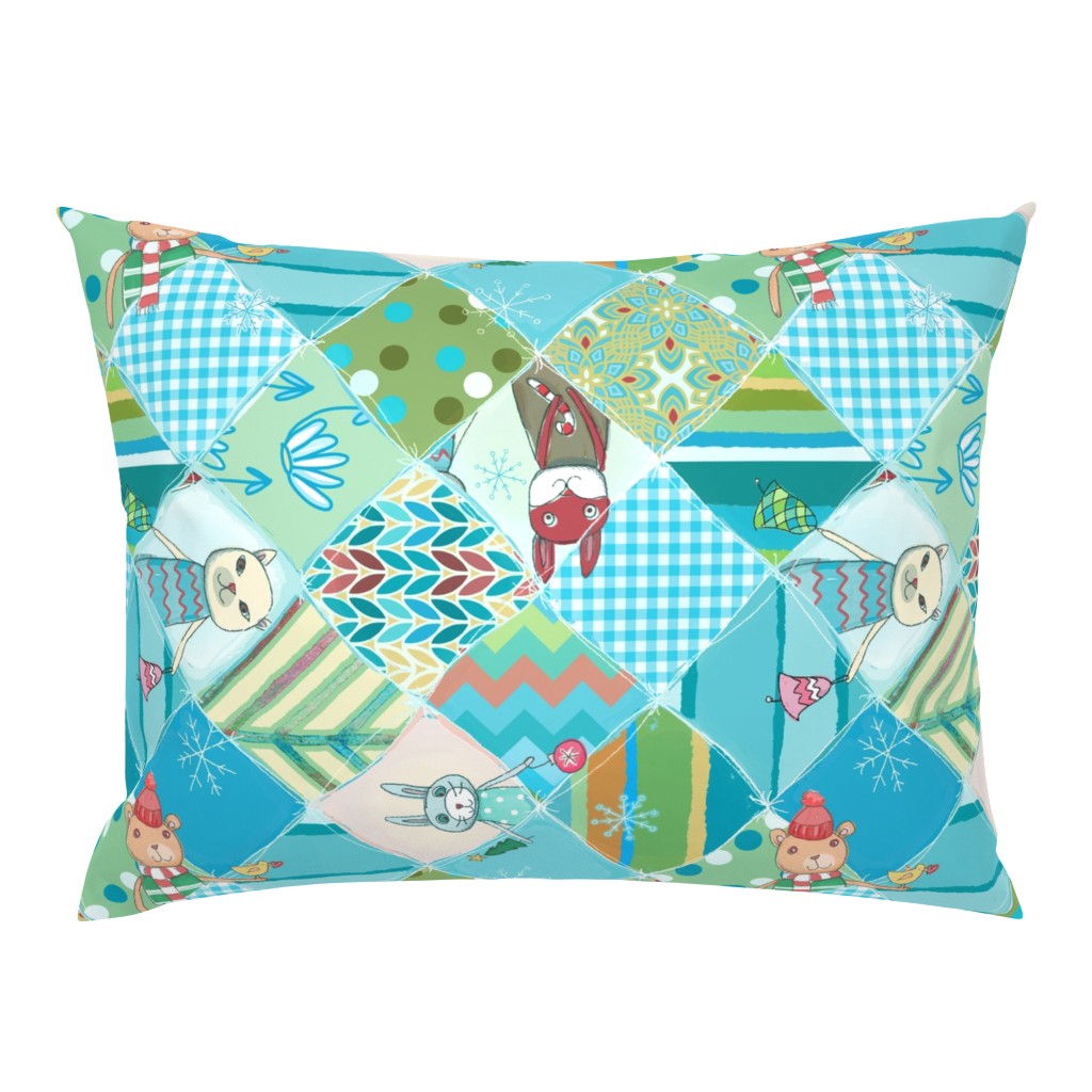 quilted woodland animals aqua multi