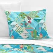 quilted woodland animals aqua multi