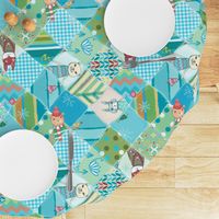 quilted woodland animals aqua multi