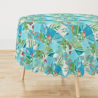 quilted woodland animals aqua multi