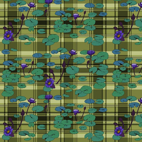 Lily pads in lush on olive plaid