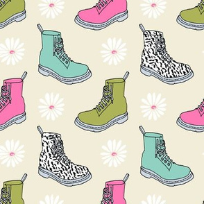 90s shoes // boots shoes fashion 90s fashion throwback retro daisies girls pink and green fashion print