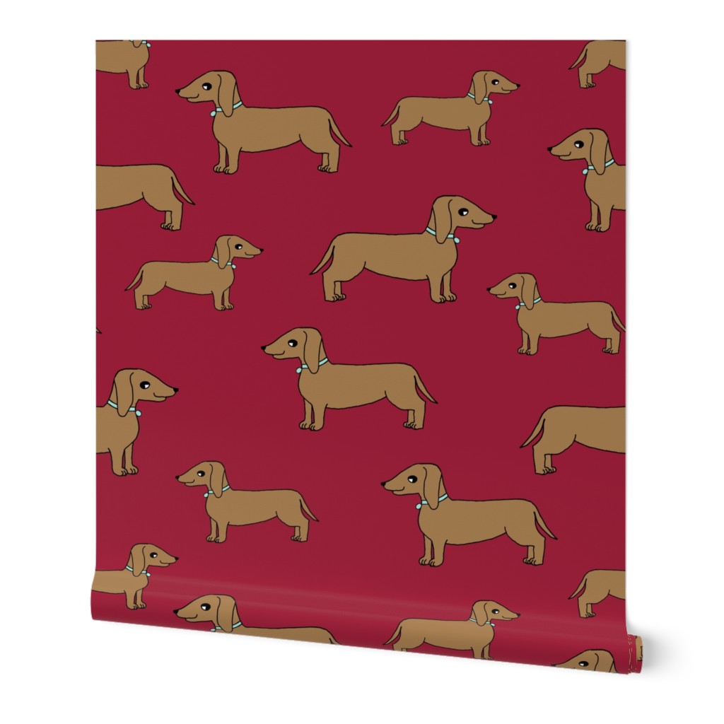 dachshund // doxie maroon dog cute pet dogs fabric