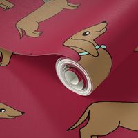 dachshund // doxie maroon dog cute pet dogs fabric