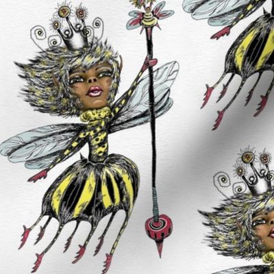 African American Queen Bee of Color, large scale, white black yellow red