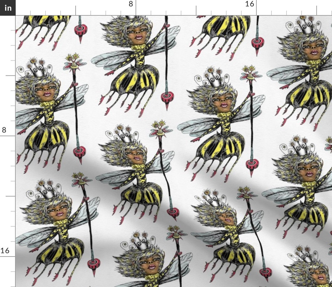 African American Queen Bee of Color, large scale, white black yellow red