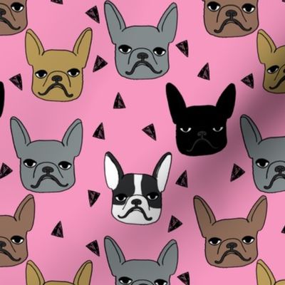 frenchie // french bulldog dog dog breed fabric frenchie fabric french bulldog fabric cute dog pink
