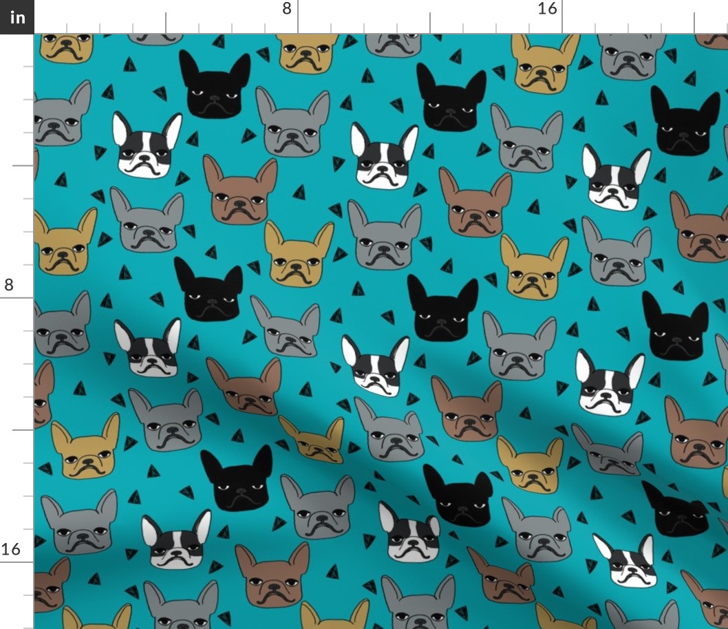 frenchie // french bulldog dog breed fabric frenchie fabric dogs dog fabric turquoise teal