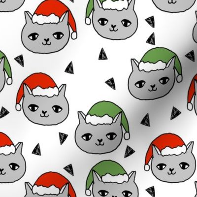 christmas cat // christmas cats red and green cute christmas fabric, andrea lauren, andrea lauren fabric