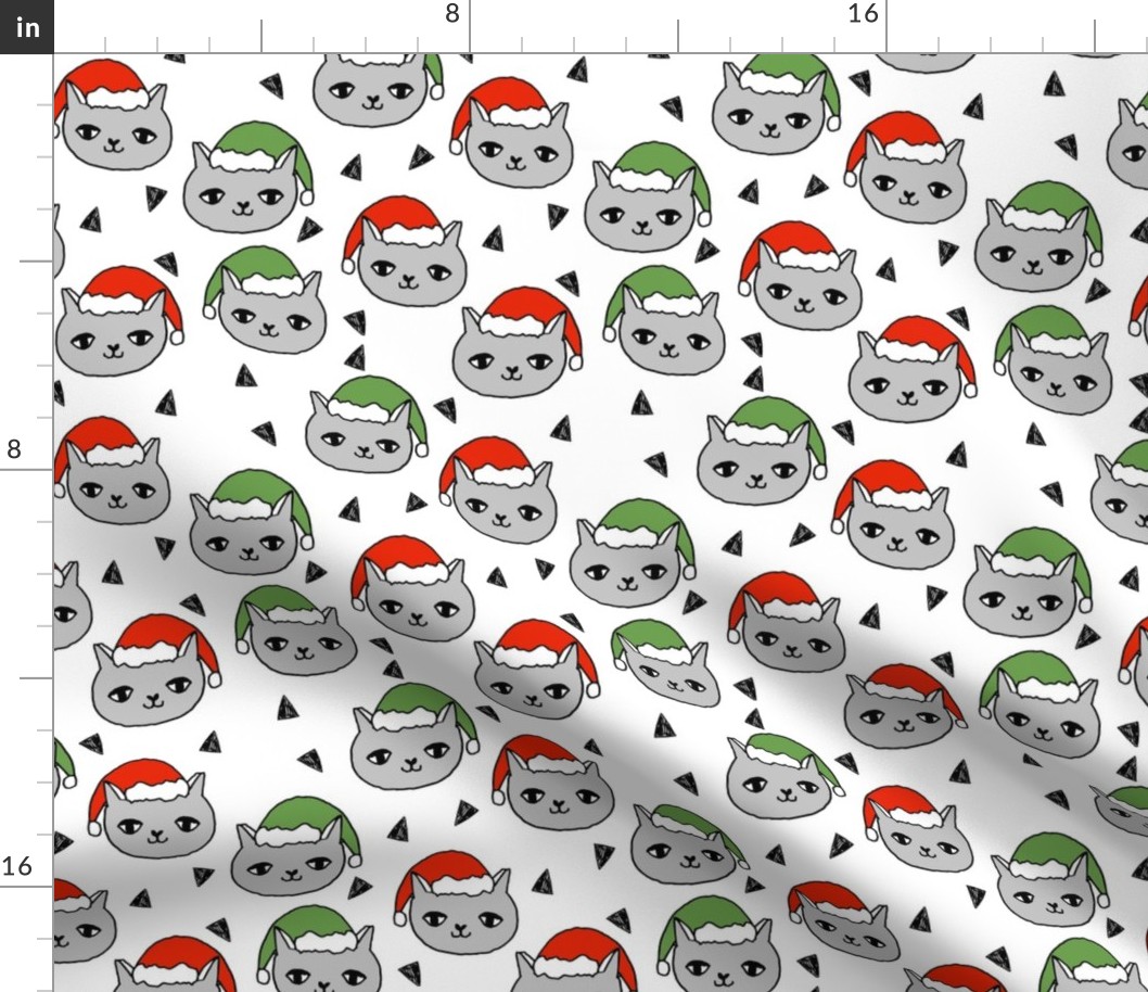 christmas cat // christmas cats red and green cute christmas fabric, andrea lauren, andrea lauren fabric