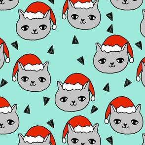 christmas cat // mint christmas, christmas fabric, holiday, xmas, holiday fabric, cute girls cat fabric