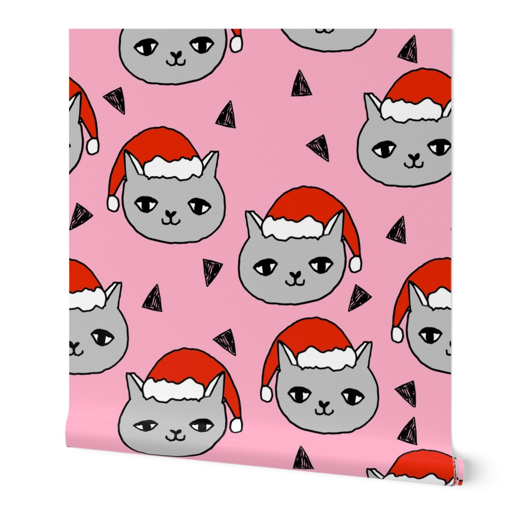 christmas cat // pink girls sweet christmas holiday xmas fabric, christmas fabric, cat, cats, cat fabric, andrea lauren