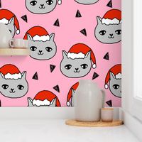 christmas cat // pink girls sweet christmas holiday xmas fabric, christmas fabric, cat, cats, cat fabric, andrea lauren