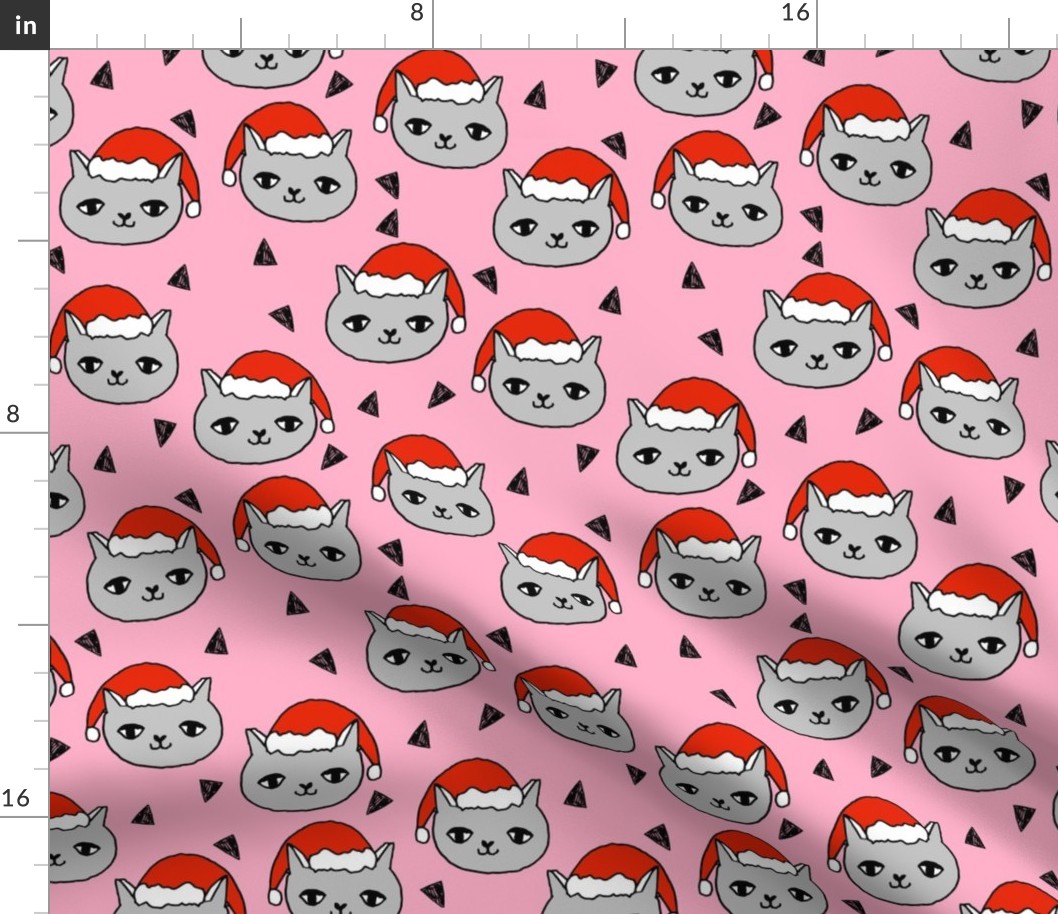 christmas cat // pink girls sweet christmas holiday xmas fabric, christmas fabric, cat, cats, cat fabric, andrea lauren