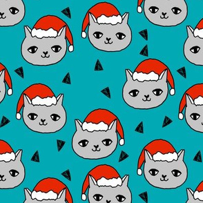 christmas cat // teal christmas cat cute girls sweet cat fabric, christmas fabric, christmas, teal, fabric, andrea lauren