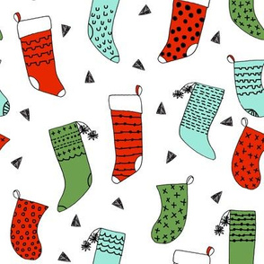 stockings // christmas stocking, christmas fabric, christmas, hand-drawn illustration by andrea lauren, andrea lauren fabric, red and green, cute kids christmas fabric