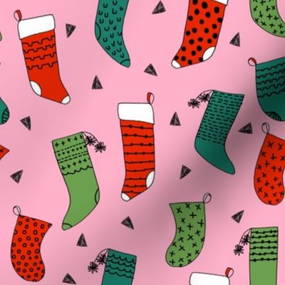 stocking // christmas stockings, christmas fabric, christmas design, pink, christmas, pink christmas, cute, knitted socks, andrea lauren fabric