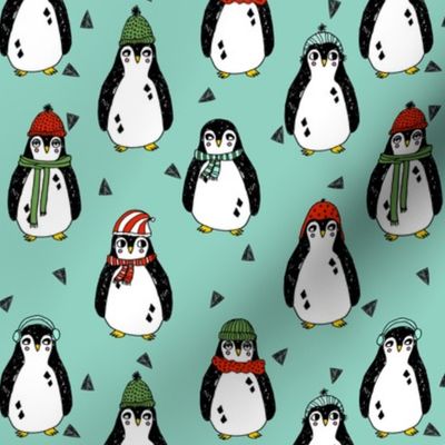 penguin // penguins winter xmas holiday christmas red and green cute christmas penguins pingu