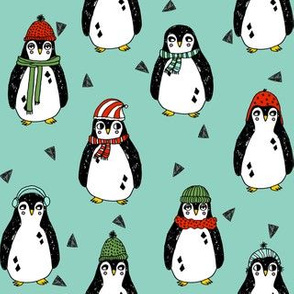 penguin // penguins winter xmas holiday christmas red and green cute christmas penguins pingu