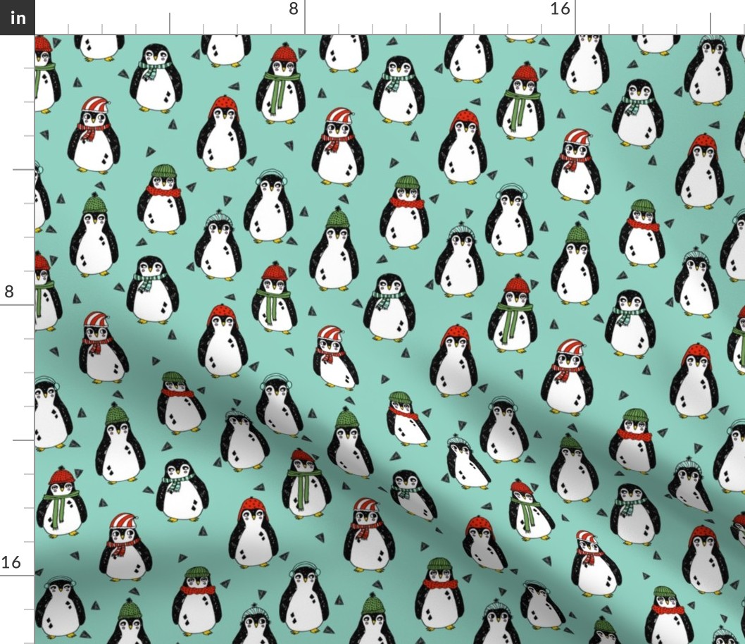 penguin // penguins winter xmas holiday christmas red and green cute christmas penguins pingu