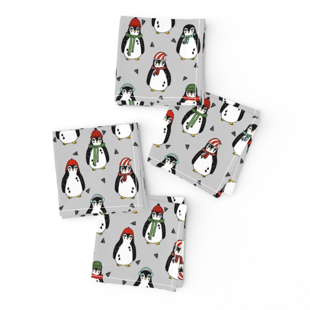 christmas penguins // penguin pingu winter red and green cute scarf penguins winter pingu fabric