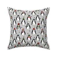 christmas penguins // penguin pingu winter red and green cute scarf penguins winter pingu fabric