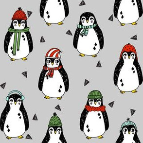 christmas penguins // penguin pingu winter red and green cute scarf penguins winter pingu fabric