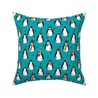 christmas penguin // teal turquoise penguins pingu teal red and green penguins winter red and green xmas