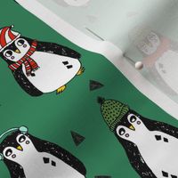 christmas penguins // penguin winter red and green penguin fabric winter penguins fabric 