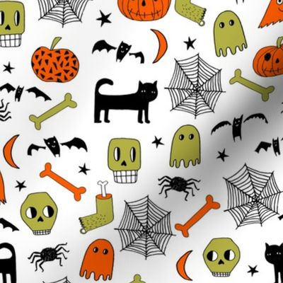 halloween // halloween fabric orange and black halloween scary spooky pumpkin bat spider ghost hand-drawn andrea lauren fabric