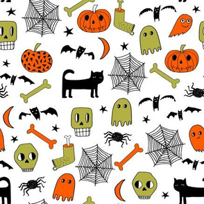 halloween // halloween fabric orange and black halloween scary spooky pumpkin bat spider ghost hand-drawn andrea lauren fabric