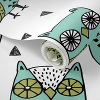 owl // owls mint and green bird bird fabric bird illustration owl fabrics andrea lauren