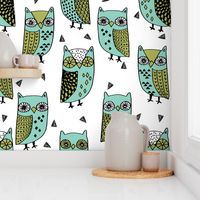 owl // owls mint and green bird bird fabric bird illustration owl fabrics andrea lauren