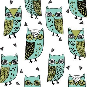 owl // owls mint and green bird bird fabric bird illustration owl fabrics andrea lauren