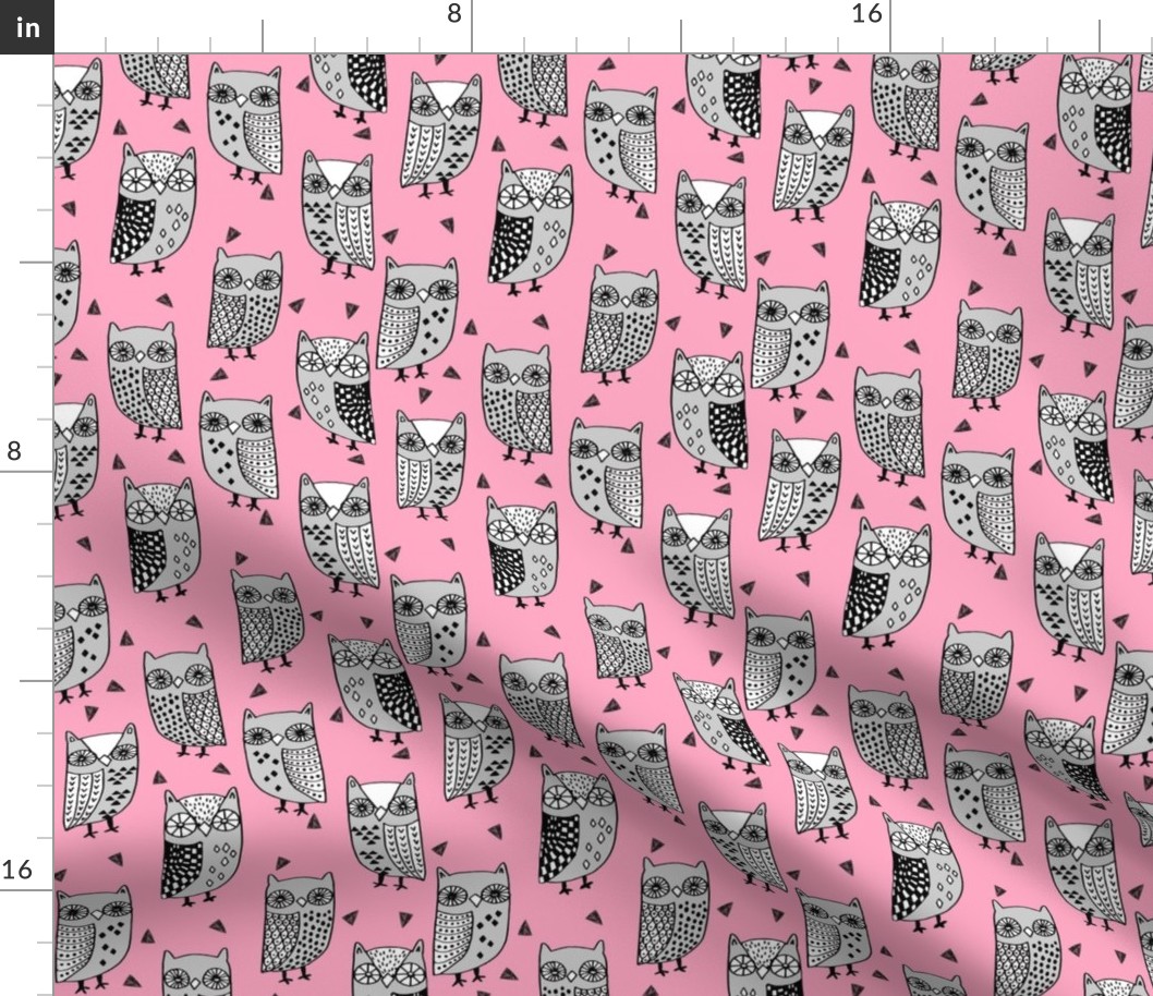 owl // owls fabric owl design owl pink and grey owls illustration andrea lauren andrea lauren fabric