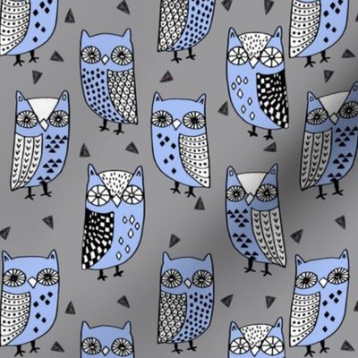 owls // owl owl fabric owls fabric grey and blue andrea lauren illustration andrea lauren fabric