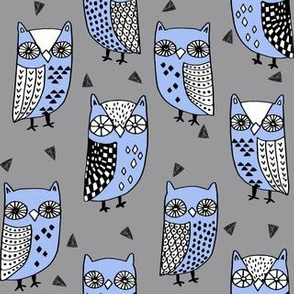 owls // owl owl fabric owls fabric grey and blue andrea lauren illustration andrea lauren fabric