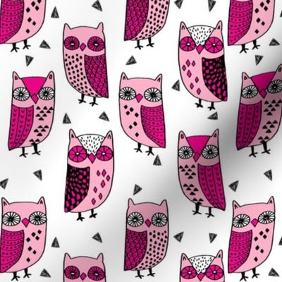 owl // owls pink bird birds handdrawn fabric illustration andrea lauren fabric