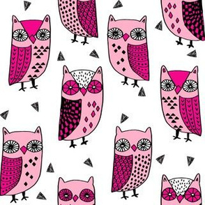 owl // owls pink bird birds handdrawn fabric illustration andrea lauren fabric