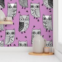 owl // owl fabric owl purple hand-drawn illustration owls bird birds fabric owls andrea lauren fabric andrea lauren design