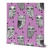 owl // owl fabric owl purple hand-drawn illustration owls bird birds fabric owls andrea lauren fabric andrea lauren design