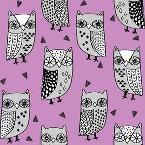 owl // owl fabric owl purple hand-drawn illustration owls bird birds fabric owls andrea lauren fabric andrea lauren design